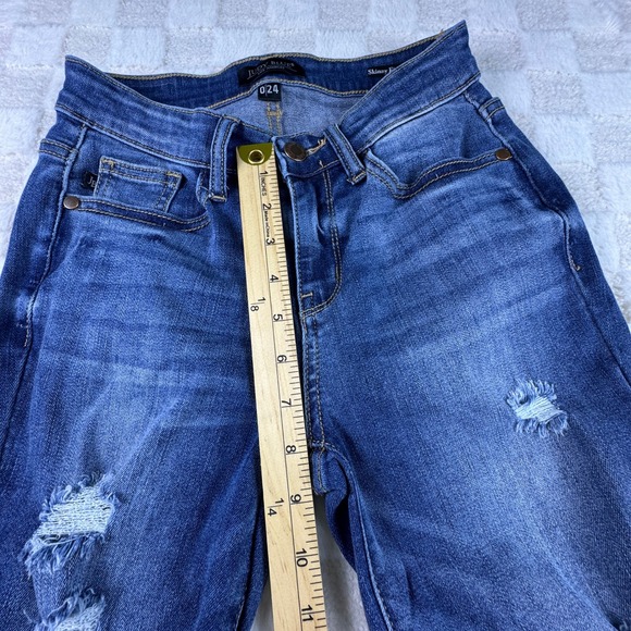 Judy Blue Womens Distressed Skinny Jeans Frayed Hem Medium Wash - Picture 4 of 14